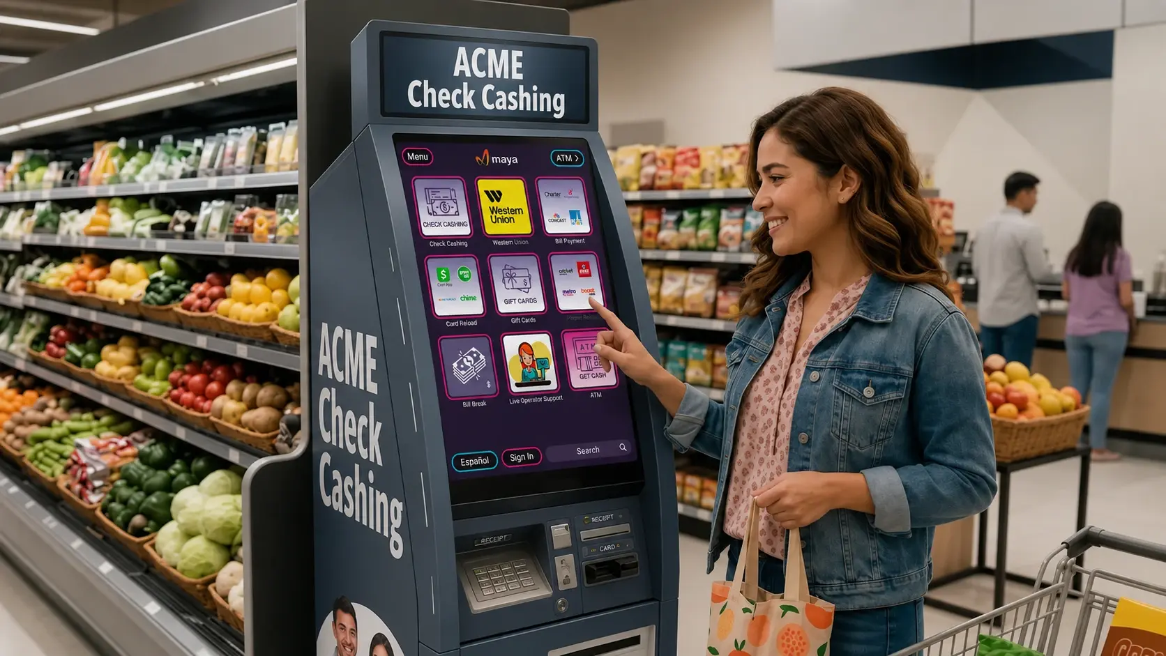 A customer using a Maya self-service kiosk
